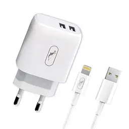 Зарядний пристрій SkyDolphin SC22EBL (2USB, 2.1A) White + кабель Lightning (MZP-000162)