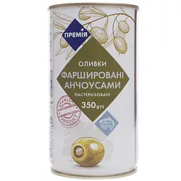 Оливки Премія зеленые фаршированные анчоусами 350 г (310821)