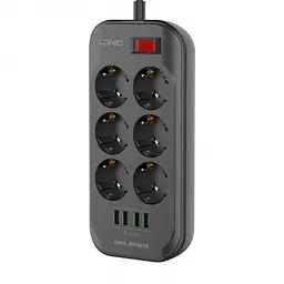 Мережевий фільтр подовжувач 6 розеток з 4 USB 2м із захистом та заземленням чорний LDNIO SE 6403 2500W 10A - мініатюра 4