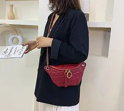 Сумка бананка жіноча через плече крос-боді червона на ланцюжку (559А) - мініатюра 4