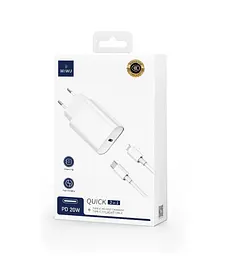 Мережевий зарядний пристрій Wiwu Wi-U001 Type C 20 PD charger set with EU Plug Type C to Lightning Білий - мініатюра 2