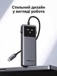 USB-C хаб UGREEN Uno CM889 концентратор 7 в 1 вихід HDMI до 4K 60 Гц 2 USB-A 3.0 та USB-C 3.0 для даних до 5 Гбіт/с кардридер SD/TF вхід живлення USB-C PD 3.0 до 100 Вт заряджання через порт USB-C для даних до 20 Вт для HDMI потрібен USB-C хоста з відеовиходом блокування екрана однією кнопкою LED-дисплей стану підключень для Windows/macOS/Linux темно-сірий із чорною передньою панеллю (75179) - мініатюра 11