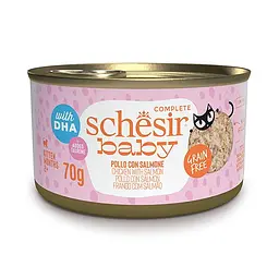 Вологий корм для кошенят Schesir Ваву Chicken With Salmon Шезір курка з лососем у бульйоні натуральні консерви банка 70 г (111159)