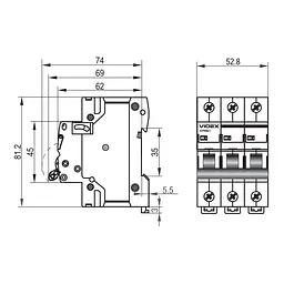 Автоматичний вимикач RS4 3п 25А С 4,5кА VIDEX RESIST VIDEX (26532-000) - мініатюра 4