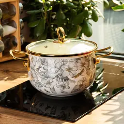 Каструля емальована 3,5 л зі скляною кришкою, flowers Yiwu HP-2-106 - мініатюра 4