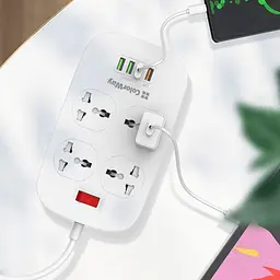 Фільтр живлення ColorWay CW-CHU44QW 4 розетки, 4 USB (1QC3.0+3 AUTO ID), 1.8 м, білий - мініатюра 6