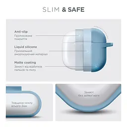 Силіконовий чохол для навушників Apple AirPods 4, Hang Case, блакитний, ультратонкий захисний кейс товщиною 2 мм, захист від подряпин, пилу та ударів, компактний, з карабіном для кріплення, ArmorStandart (ARM81283) - мініатюра 3