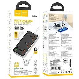 Подовжувач AC8A Storm (PD30W/1C/3A/3xSocket) (1.5 m) Black Hoco teh0029525 - мініатюра 2