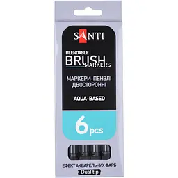 Маркер акварельний Santi Brush Marker SWB-32 чорний двосторонній 6 шт. (391088) - мініатюра 4