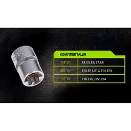 Набір головок торкс Alloid 1/4" 3/8" 1/2" DR Е4-Е24 14 шт (НГЕ-424K) - мініатюра 7