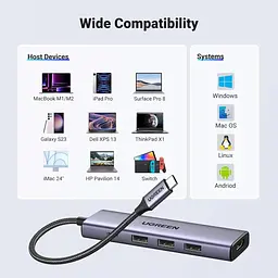 USB-Хаб Ugreen CM511 USB-C To HDMI+3*USB 3.0 A+PD Power Converter (UGR-15597) - мініатюра 7