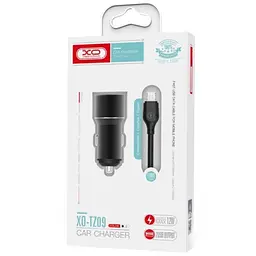 Автомобільний зарядний пристрій XO TZ09 (2USB, 2.4A) Black + кабель USB Type-C (6920680873500)