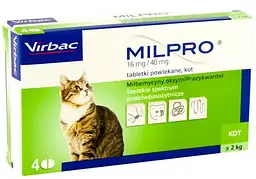 Virbac Milpro Милпро Антигельминтні таблетки для кішок більше 2кг 4 таблетки