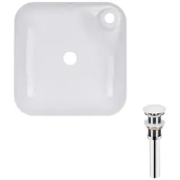 Умивальник Qtap Stork накладний квадратний 430x430x120 мм White + донний клапан PU02, Білий