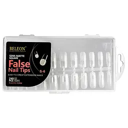 Тіпси для нарощування нігтів BELEON False Nail Tips напівматові квадратні 240 шт.