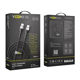 Кабель для заряджання та обміну даними USB Yoki YK-EX11 EXTRA Series Type-C to Type-C 60W 3A/20V 2 m Black - мініатюра 2