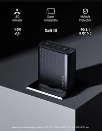 Зарядний пристрій адаптер живлення Voltme 140W GaN V1152 чорний (вилка EU) - мініатюра 4