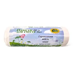 Пакети для сміття, 20 л, 30 шт, білий, Власне виробництво, HD поліетилен, для дому, кухні, офісу
