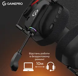 Ігрові навушники GamePro HSW-120-B Wireless Mercury Genesis Pro Black - мініатюра 6