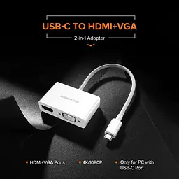 USB-хаб UGREEN USB Type C to HDMI + VGA Converter (White) (UGR-30843) - мініатюра 5