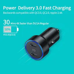 Автомобільний зарядний пристрій Choetech С0054BK 2xUSB-C, 40 Вт, PD - мініатюра 4