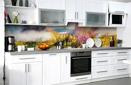 Вініловий кухонний фартух Гори в серпанку наклейка для кухні луг Природа Зелений 60х250 см Happy Pocket Z181440