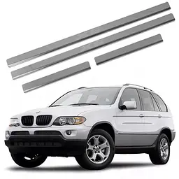 Накладки на пороги для BMW X5 (E53) 1999-2007 Нержавіюча сталь із загином та Логотипом 4 шт (Premium P-BM05)