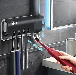 Стерилізатор тримач для зубних щіток на 4 секції з дозатором Multi-function Toothbrush Sterilizer UV, Yu Xin Чорний 86601 - мініатюра 5