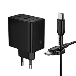 МЗП Borofone BAS17A Erudite PD65W+QC3.0 (1USB-A/1C) + кабель Type-C to Type-C Black - мініатюра 4