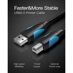 Кабель для принтера USB 2.0 AM/BM 2.0m black Vention (VAS-A16-B200) - мініатюра 2