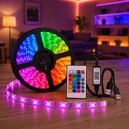 Гнучка світлодіодна стрічка RGB USB 10 м / Стрічка з пультом для підсвічування телевізора, монітора, меблів / LED стрічка від павербанку