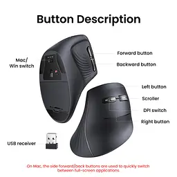 Маніпулятор миша бездротова UGREEN MU008 Multi-mode Vertical Mouse Black (UGR-25444) - мініатюра 10