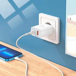 Блок живлення зарядний адаптер HOCO C97A 2 виходи + кабель Type-C to Lightning charger set 2 виходи білий - мініатюра 6
