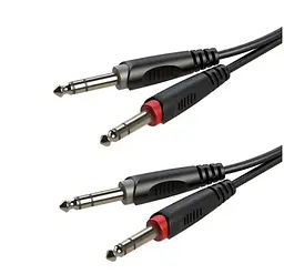 Готовый аудио кабель 2xJack 6,3 stereo — 2xJack 6,3 stereo Roxtone RAC-C200-L03 0,3м - мініатюра 1