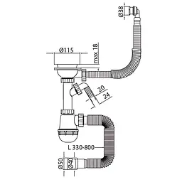 Сифон для кухни Mixxus SK-06-Wh с пластиковой сеткой, отводом для стиральной машины и гибким круглым переливом 3 1/2″ × 40 MI8197 - миниатюра 2