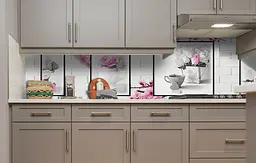 Кухонний фартух Happy Pocket Біла цегла та Квіти вінілова наклейка для кухні ПВХ Текстури Рожевий Z181315 - мініатюра 2