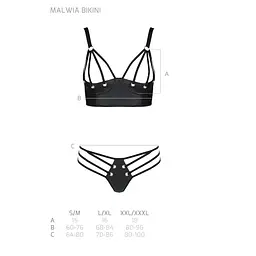 Комплект з екошкіри з люверсами та ремінцями Passion MALWIA BIKINI L/XL, black, бра та трусики - мініатюра 5