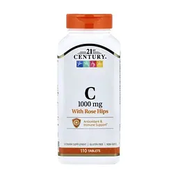 Витаминно-минеральный комплекс 21st Century Витамин C с шиповником, 1000 мг, Vitamin C with Rose Hips, 110 таблеток (CEN22383)