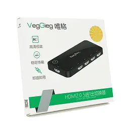 HDMI свіч Veggieg V-HD05 4kx2k, 5x1 портів, з USB-кабелем і пультом дистанційного керування, Black, Blister - мініатюра 2
