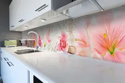 Кухонний фартух Орхідеї Великі вінілова наклейка ПВХ рожеві квіти місто 60х200 см Happy Pocket Z180874 - мініатюра 6