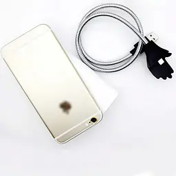 Кабель Lightning-USB Metal cable - ладонь 48см серо-черный провод лайтнинг шнур для зарядки айфона - миниатюра 4
