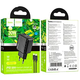 МЗП Hoco CS23A Sunlight PD30W+QC3.0 (1USB-A/1C) + кабель Type-C to Lightning Black - мініатюра 5