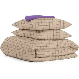Комплект постільної білизни Cosas полуторний з простирадлом на резинці BEIGE GEOMETRY CS3 160 x 220 см (CellAshbeige_El-48PlumLight_160)
