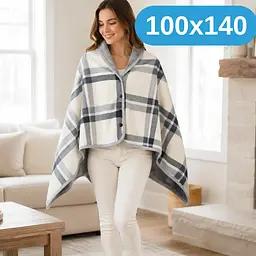Універсальний плед-халат-шаль Solve у сіро-білу клітинку 100 x 140 см (KT9000917) - мініатюра 2