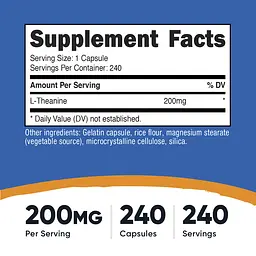 L-теанін Nutricost L-Theanine 200 мг 240 капсул - мініатюра 9