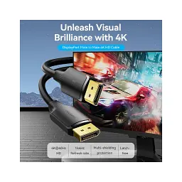 Кабель мультимедійний DisplayPort M to DisplayPort M 1.0m 4K60Hz black Vention (HAKBF) - мініатюра 2
