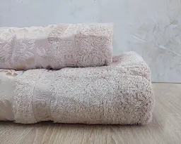 Набір турецьких бамбукових махрових рушників Cestepe 50х90+70х140 Bamboo Cicek Bej - мініатюра 2