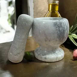 Ступка з товкачиком керамічна з дизайном під мармур, Kitchen Master Сірий 87663 - мініатюра 4