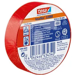 Ізоляційна стрічка Tesa SPVC +90°C 7000V 10 м х 15 мм червона