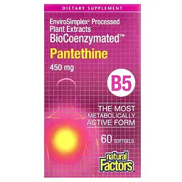 Пантетин Natural Factors BioCoenzymated Pantethine 450 mg, 60 капсул активний вітамін B5 для обміну жирів